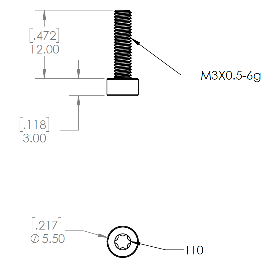 Technical drawing of the Ring Mount Screw with dimensions labeled.