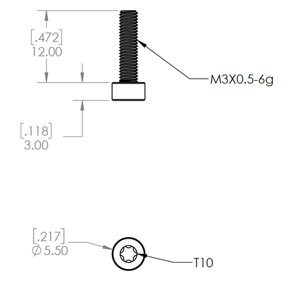 Technical drawing of the Ring Mount Screw with dimensions labeled.