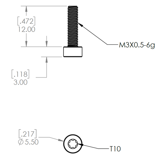 Technical drawing of the Ring Mount Screw with dimensions labeled.